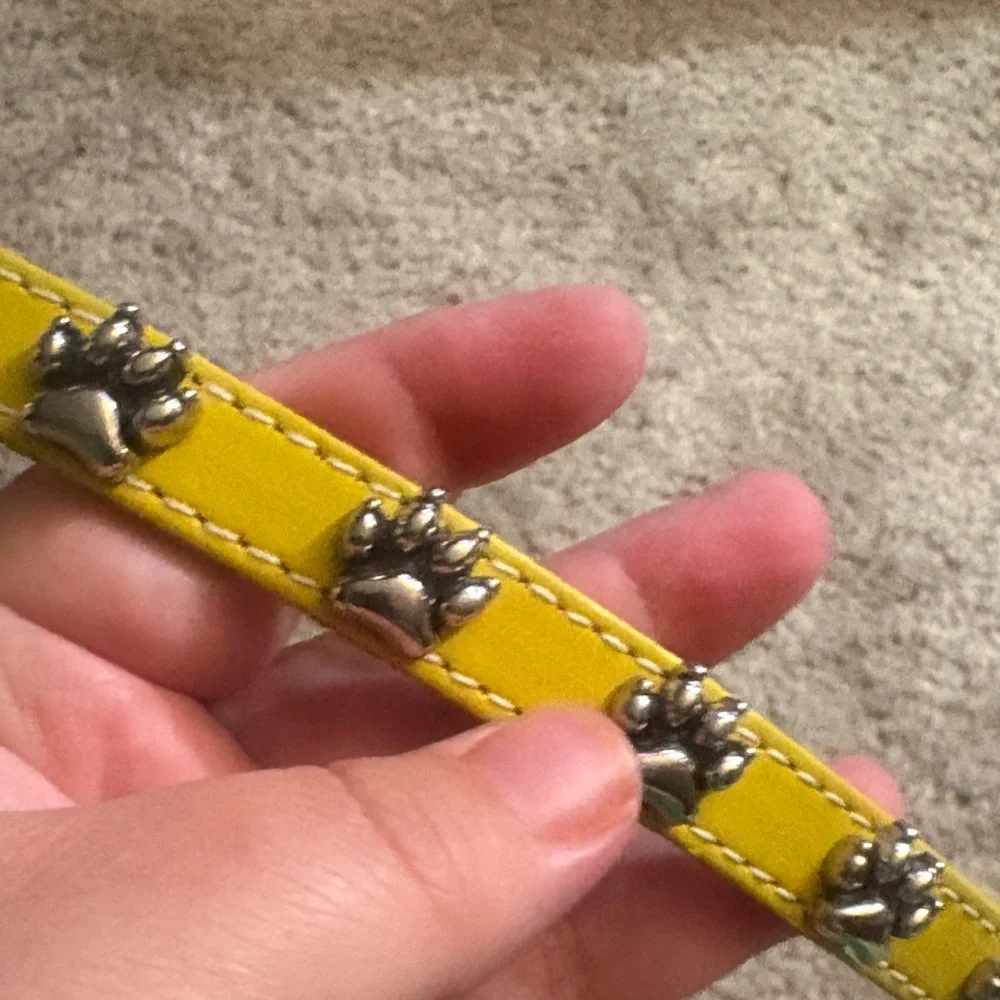 New leather Yellow Dog Collar with Paw Print Design 12 inches s/m